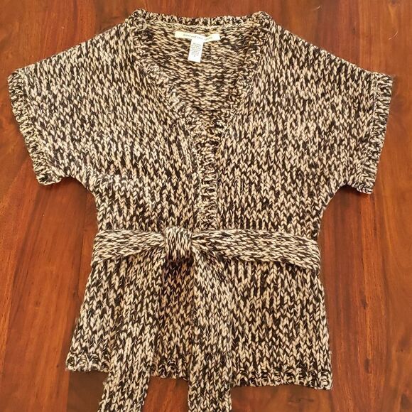 DIANE von FURSTENBERG Chunky Knit Belted Cardigan Black Tan Tweed - Picture 11 of 12